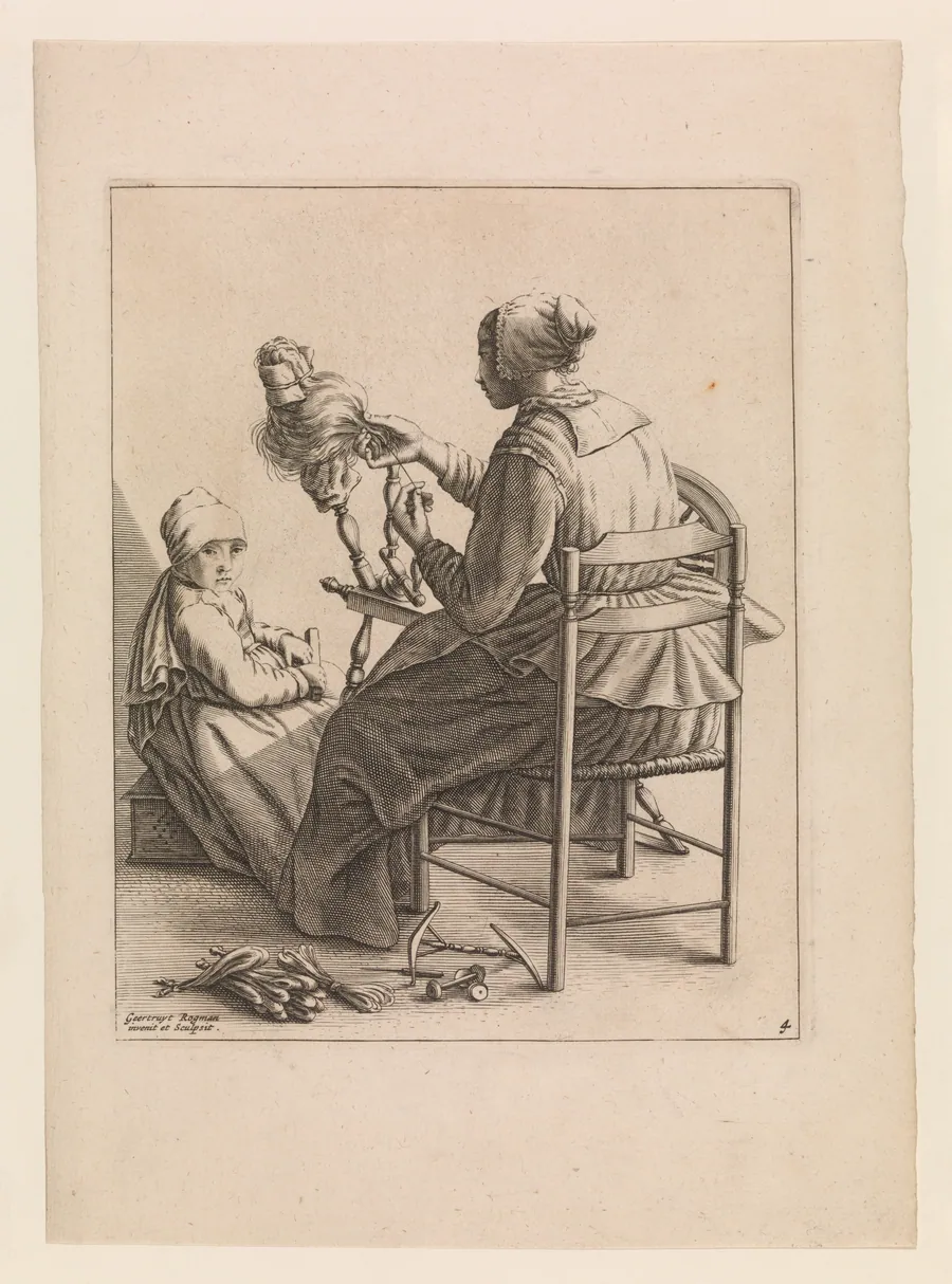 A Woman Spinning, Plate 4 from "Five Feminine Occupations" by Geertruydt Roghman