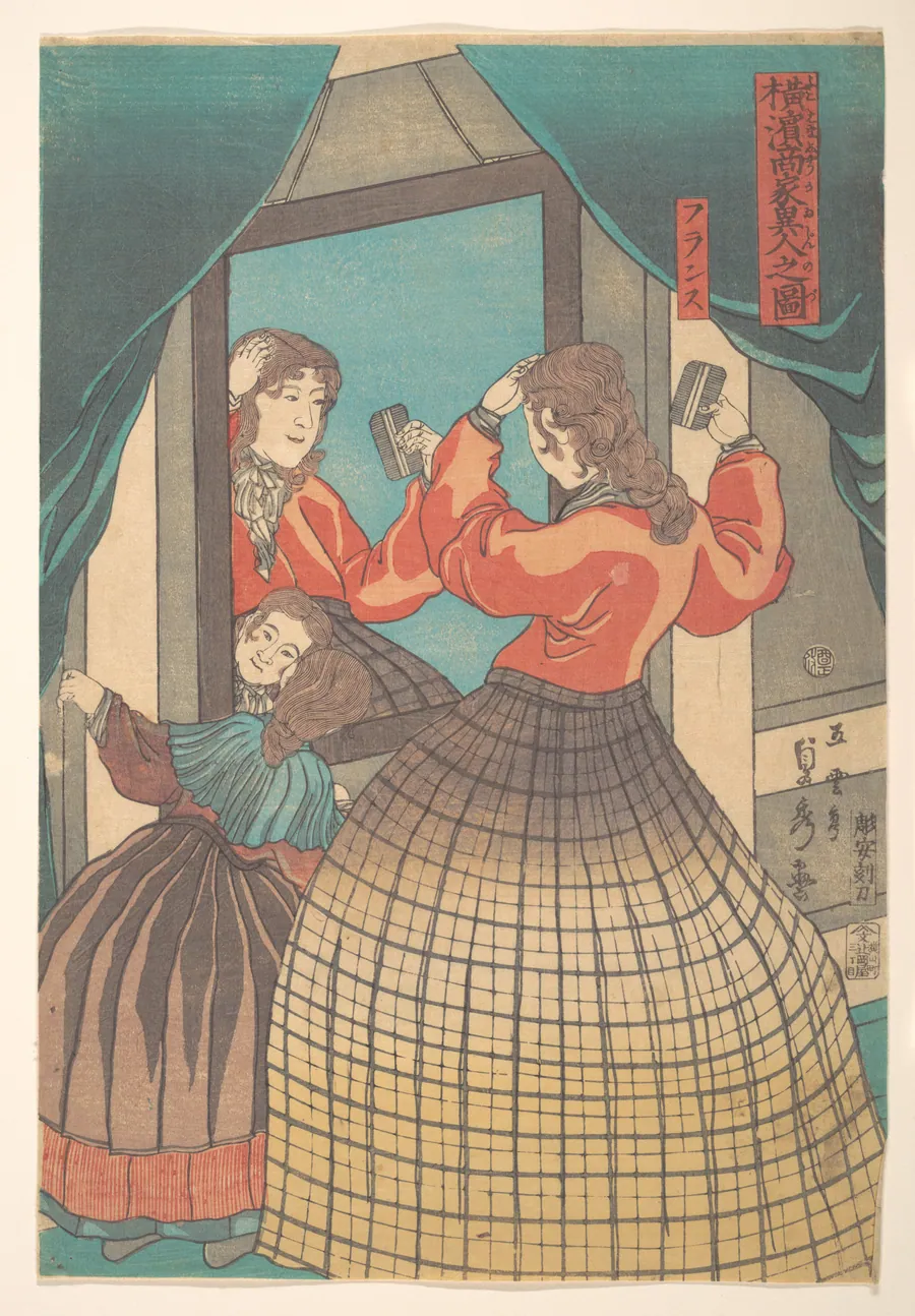 歌川五雲亭貞秀画　『横浜商家異人之図』|French Woman and Girl, from the series Foreign Merchants in Yokohama (Yokohama shōka ijin no zu) by Utagawa (Gountei) Sadahide