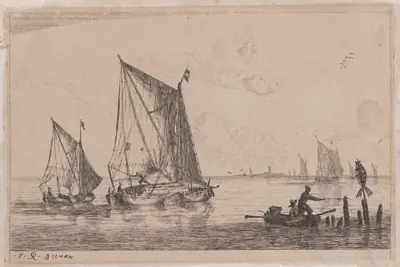 A "Duinopschuit," a Smaller Sailing Boat, and a Rowboat