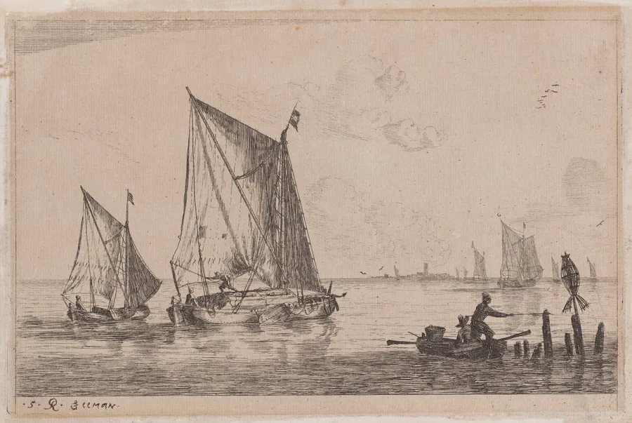 A "Duinopschuit," a Smaller Sailing Boat, and a Rowboat by Reinier Nooms, called Zeeman
