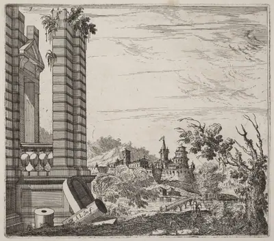 Fantastic River Landscape with Ruins and a Castle