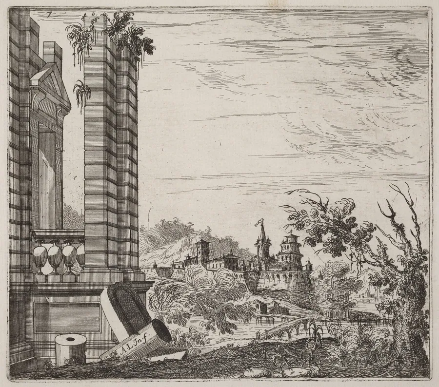 Fantastic River Landscape with Ruins and a Castle by Giuseppe Antonio Landi