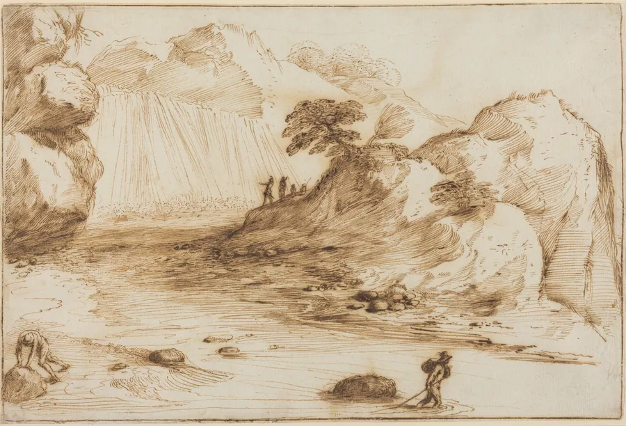 Landscape with a Waterfall by Guercino