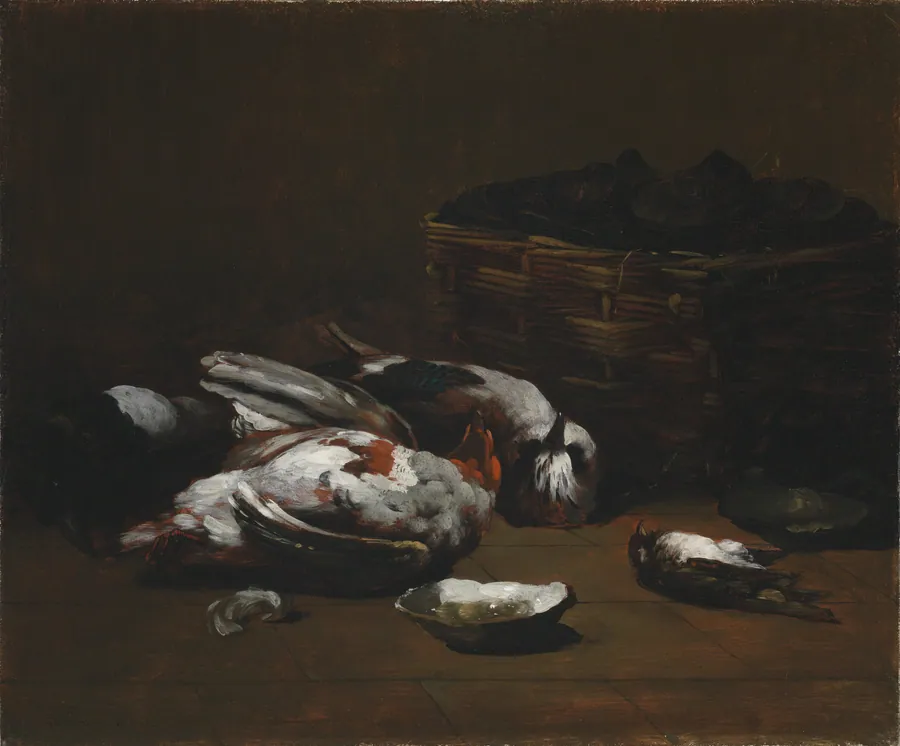 Still Life with Dead Birds and a Basket of Oysters by Germain Ribot