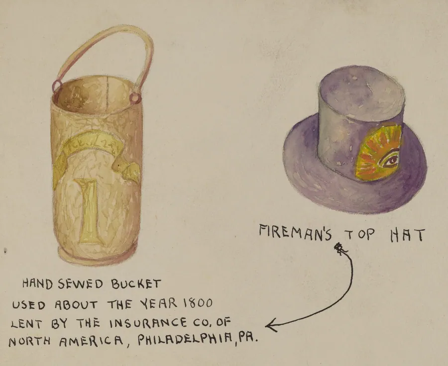Fireman's Hat and Bucket by American 20th Century