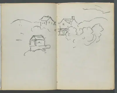 Sketchbook, The Dells, N° 127, page 126 & 127: Landscape with Houses