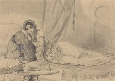 A Middle Eastern Woman Reclining in an Exotic Setting