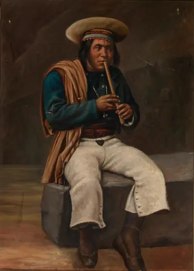 Bolivian Indian Playing the Quena