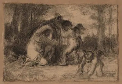 Wooded Landscape with Putti Helping a Woman Undress