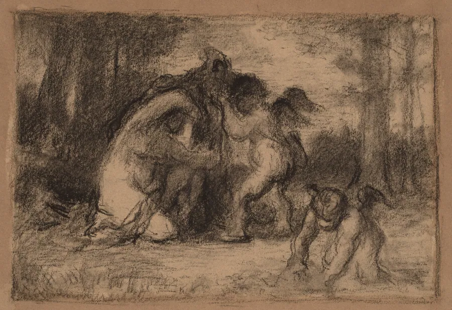 Wooded Landscape with Putti Helping a Woman Undress by William Perkins Babcock