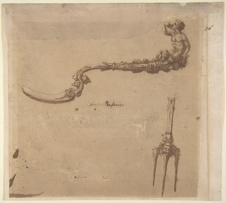 Drawing (design for fork and spoon) by Antonio Gentili (Antonio da Faenza)