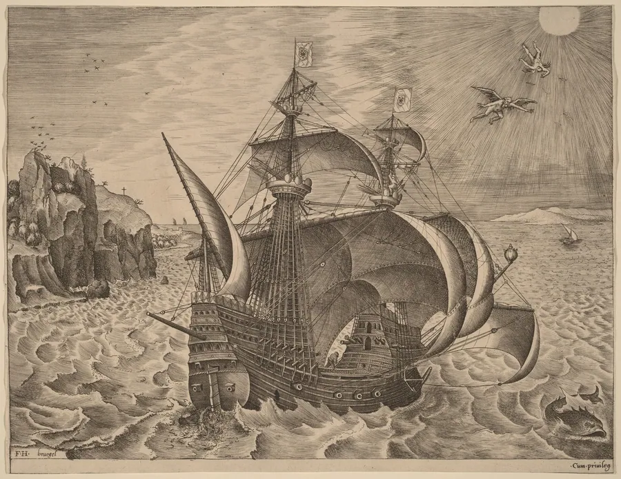 Armed Three-Master with Daedalus and Icarus in the Sky by Frans Huys