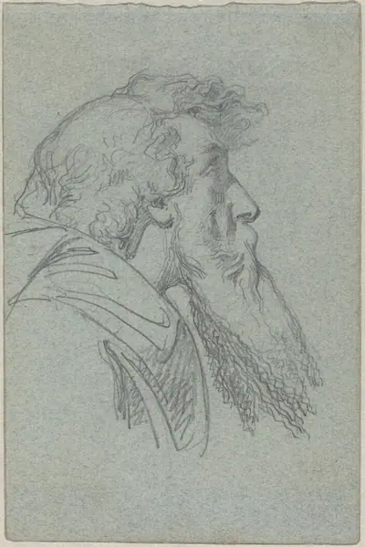 Bearded Man Looking Up / Cloaked Figure with Raised Arms