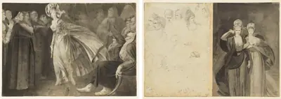 Woman Standing among the Friars (recto) Sketches of Heads (verso, left); Two Women (verso, right)