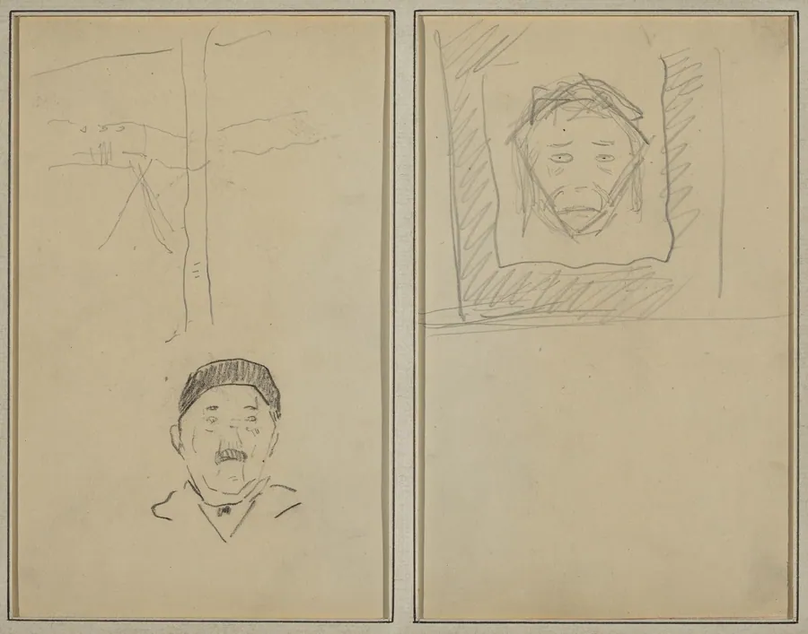 Landscape and Head of Man; Head of Monkey Inside a Square [recto] by Paul Gauguin