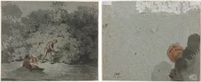 Faggot Gatherer (recto) Study of a Head seen from Below (verso)