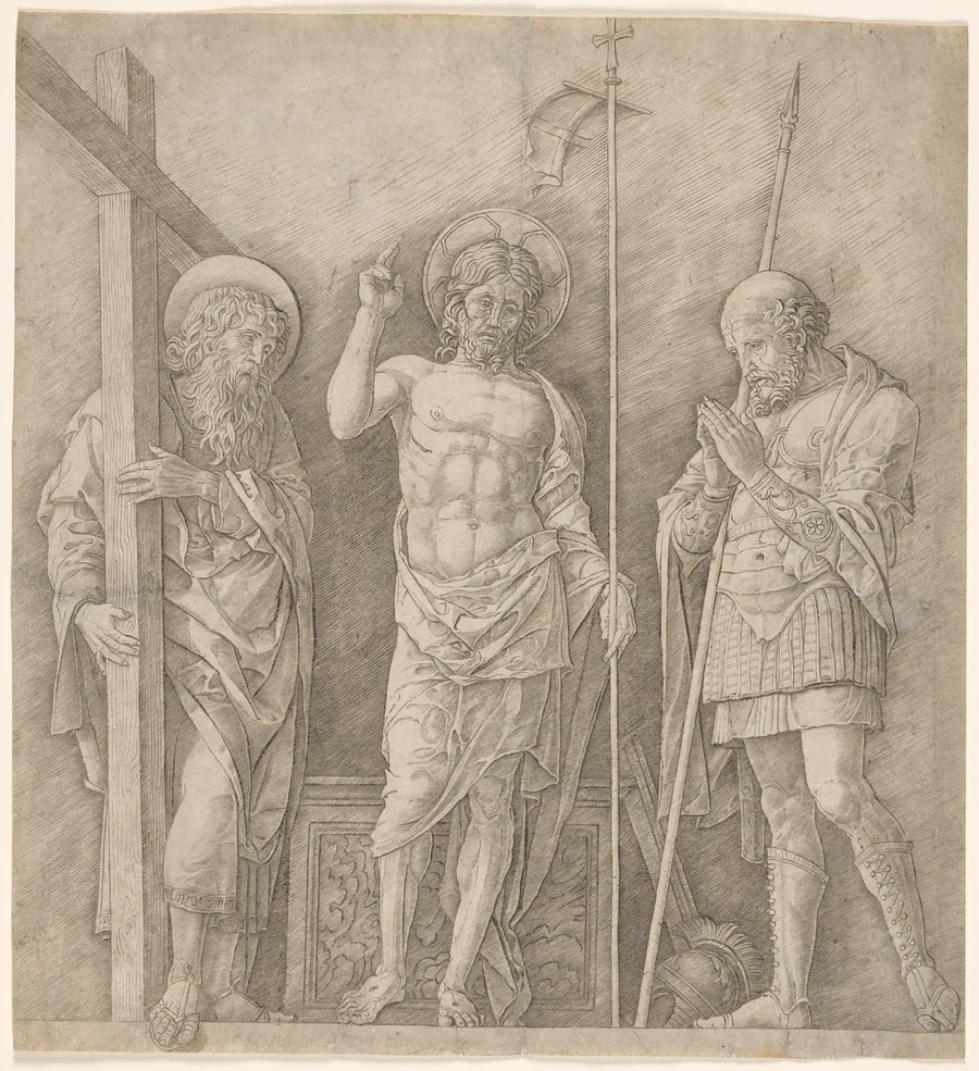 The Risen Christ Between Saints Andrew and Longinus by Andrea Mantegna