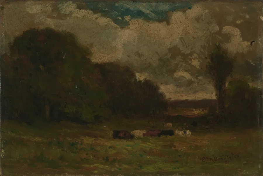 Untitled (landscape with cows and trees) by Edward Mitchell Bannister, born St. Andrews, New Brunswick, Canada 1828-died Providence, RI 1901