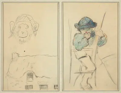 Monkey and Cottage; Little Breton Boy [recto]