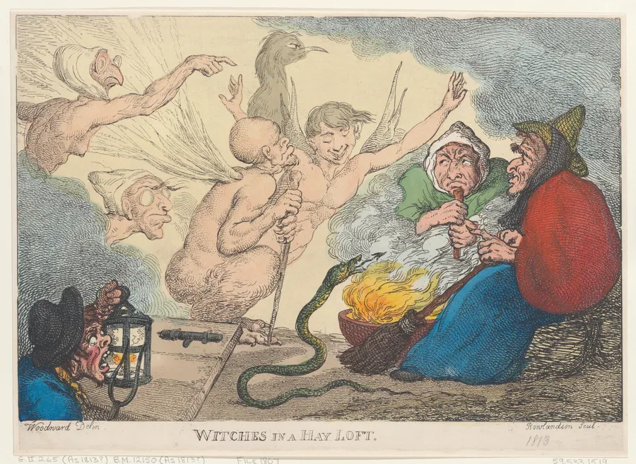 Witches in a Hay Loft by Rudolph Ackermann, London