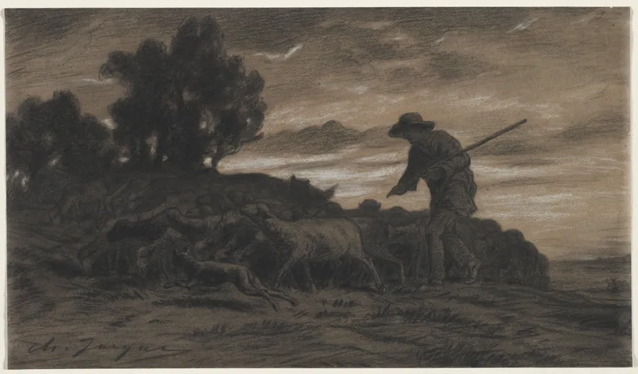 A Shepherd with His Flock by Charles-Émile Jacque