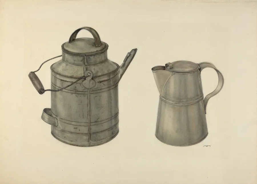 Zoar Tin Coffee Pot and Pail by John Wilkes