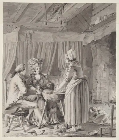 Elegant Couple Lunching in a Country Cottage