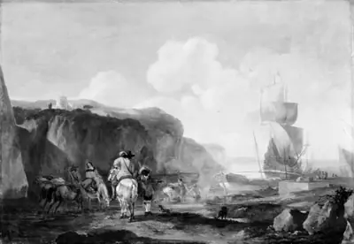Jagtselskab ved en sydlandsk havn