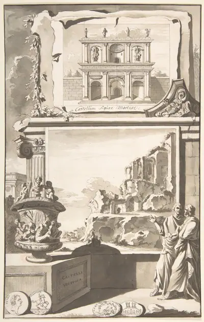 A Reconstruction of the Castellum Aquiae Martiae (above) and a View of the Ruins (below)