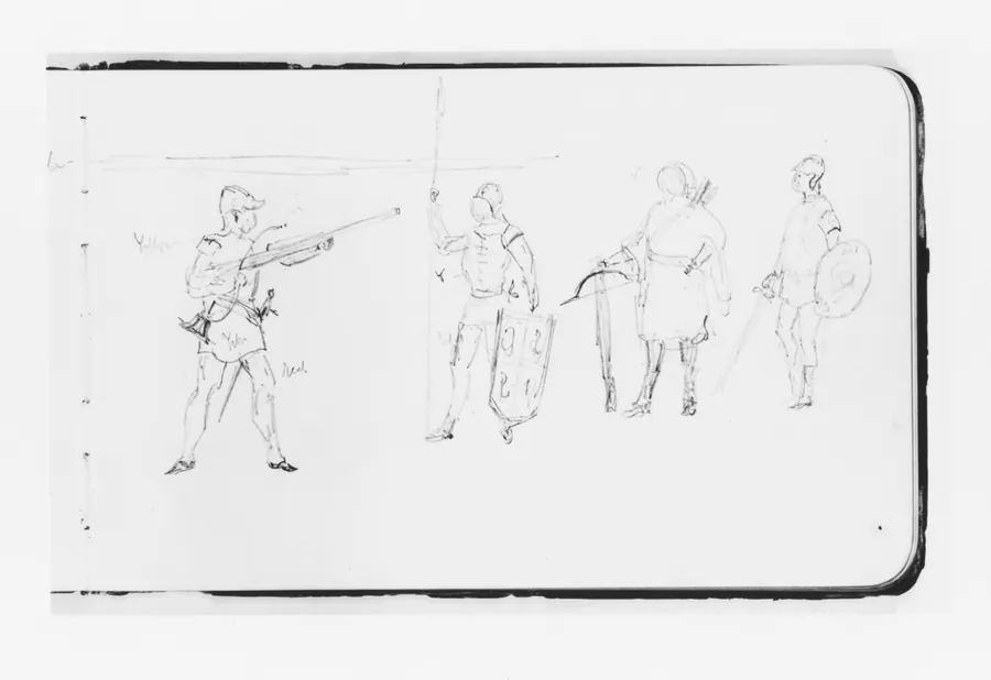 Sketches of Figures Bearing Arms (from Sketchbook) by Albert Bierstadt