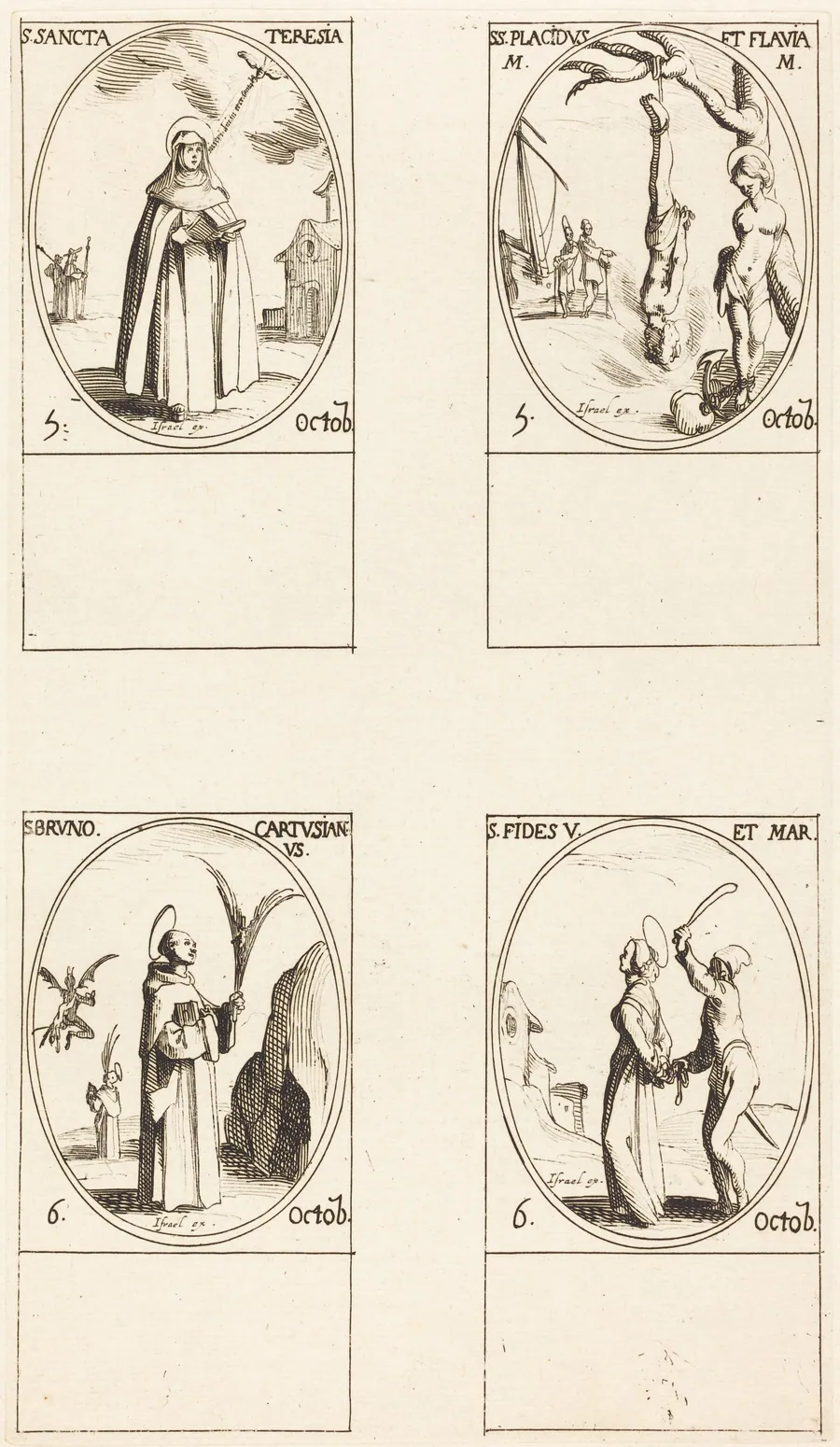 St. Theresa; St. Placidus and Flavia; St. Bruno; St. Faith by Jacques Callot