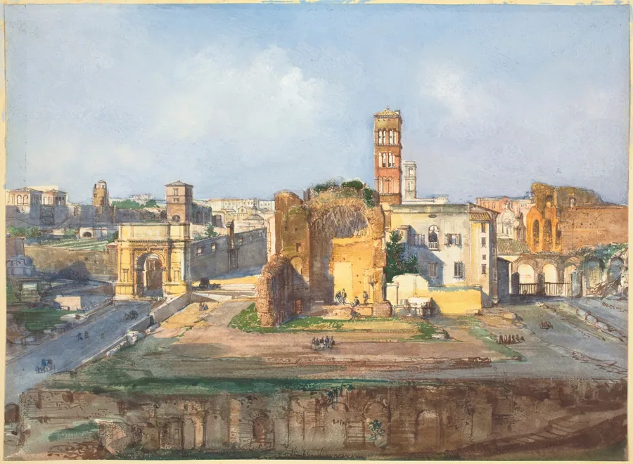 The Arch of Titus and the Temple of Venus and Rome near the Roman Forum by Ippolito Caffi
