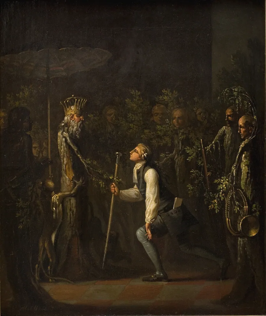 Potuanerne undres ved at se Niels Klims knæfald for den vise fyrste by Nicolai Abildgaard