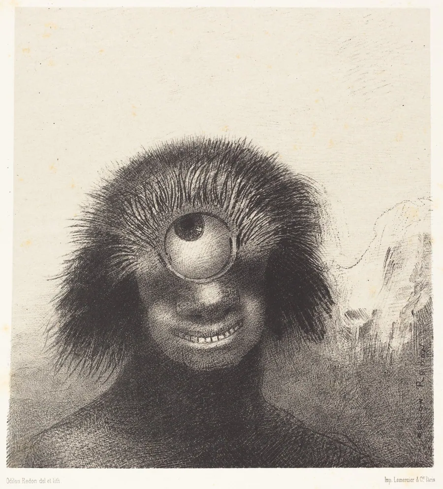 Le Polype difforme flottait sur les rivages, sorte de cyclope souriant et hideux (The deformed polyp floated on the shores, a sort of smiling and hideous Cyclops) by Odilon Redon