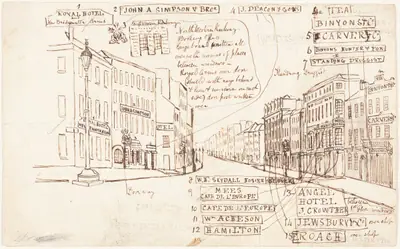 Street Perspective with Places of Business Labeled