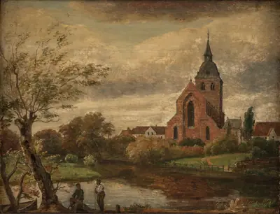 Efterårsdag ved Odense Å. Skt. Knuds Kirke set fra Blegepladsen
