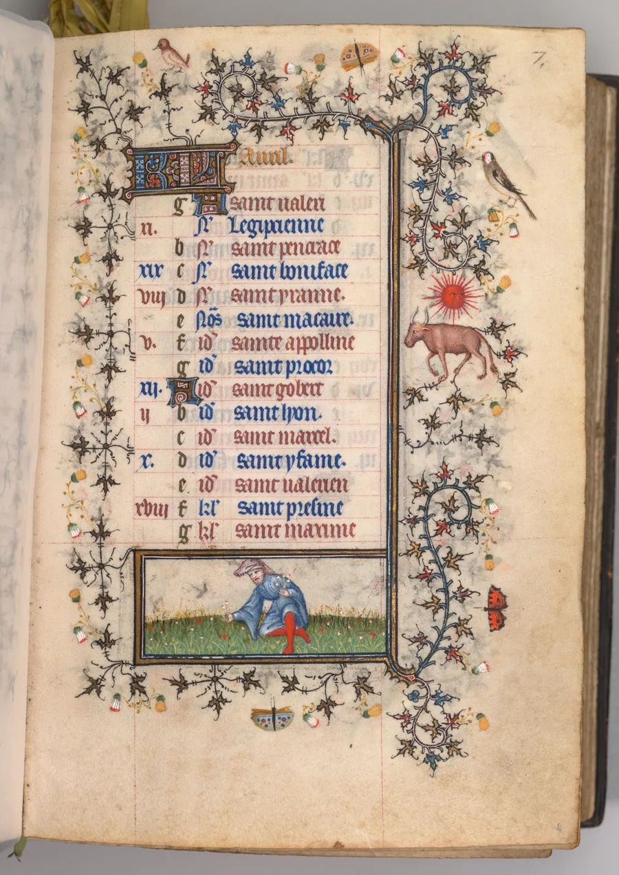 Hours of Charles the Noble, King of Navarre (1361-1425): fol. 4r, April by Master of the Brussels Initials and Associates
