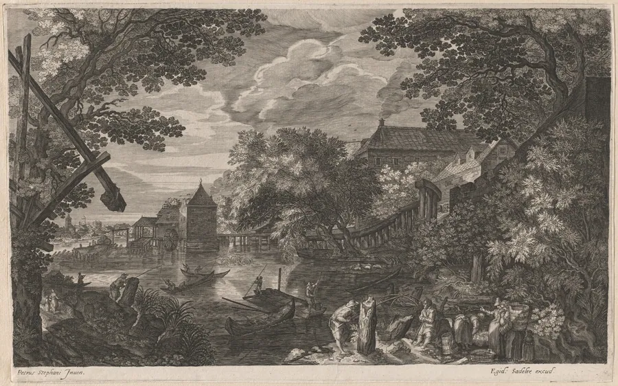Riverscape with Fishermen by a Fortified Town by Aegidius Sadeler II