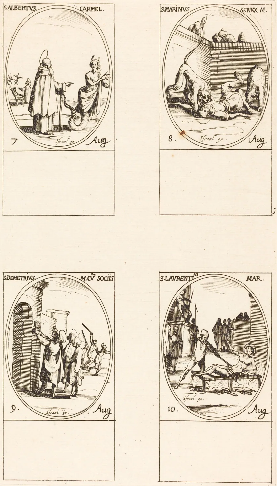 St. Albert of Sicliy, Carmelite; St. Martinus;St. Demetrius and Companions; St. Lawrence by Jacques Callot