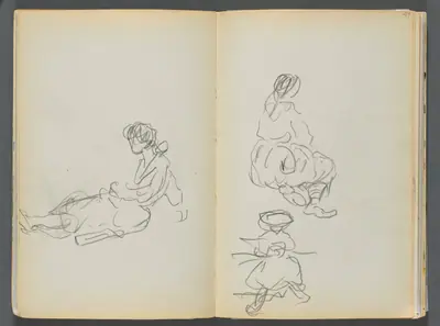 Sketchbook- The Granite Shore Hotel, Rockport, page 048 & 49: Seated Female Figures
