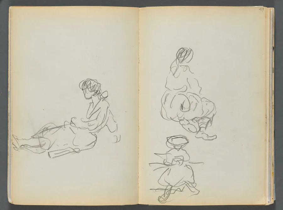 Sketchbook- The Granite Shore Hotel, Rockport, page 048 & 49: Seated Female Figures by Maurice Prendergast