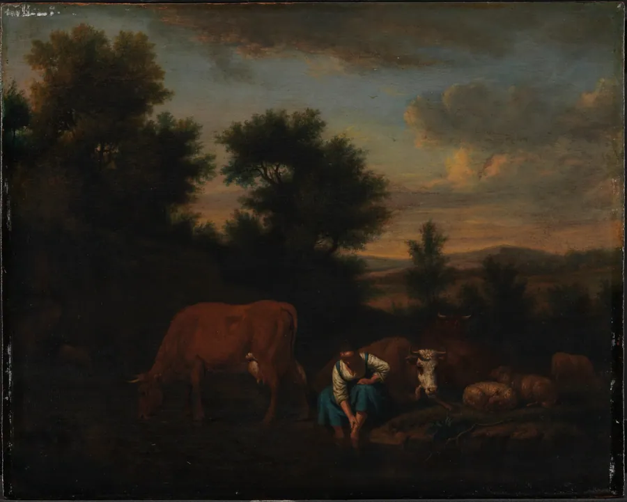 Hyrdinde med kvæg by Adriaen van de Velde