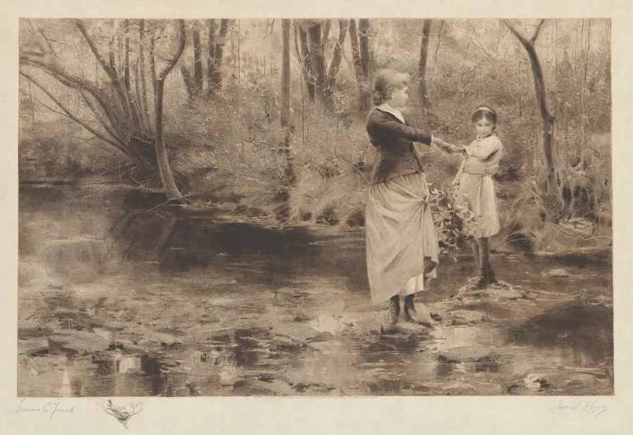 Untitled (Crossing A Brook In The Woods) by James S. King