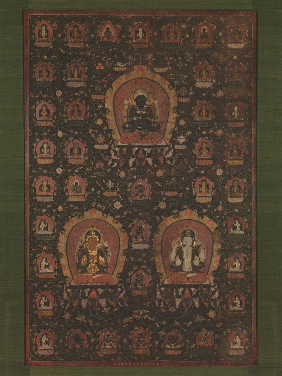明   佚名   釋教三尊曼陀羅圖   軸|Mandala of Vajradhara, Manjushri and Sadakshari -Lokeshvara by Unidentified artist