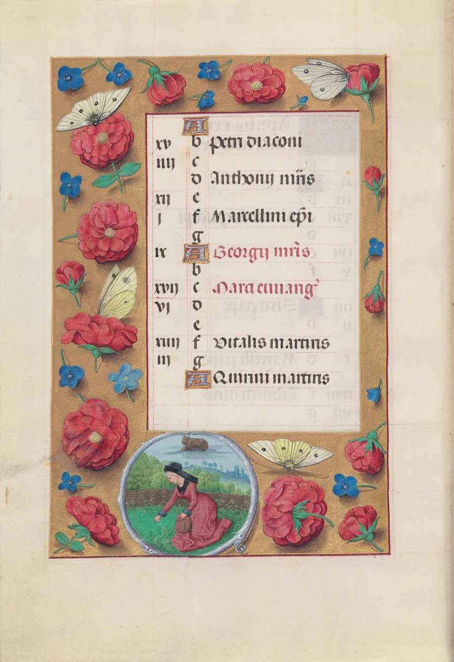 Hours of Queen Isabella the Catholic, Queen of Spain:  Fol. 5v, April by Master of the First Prayerbook of Maximillian