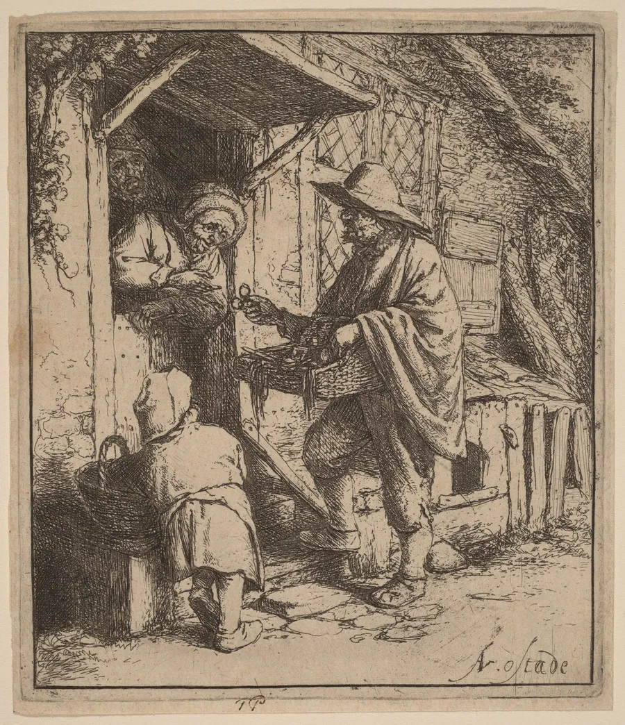 Street Vendor Selling Spectacles at the Door by Adriaen van Ostade