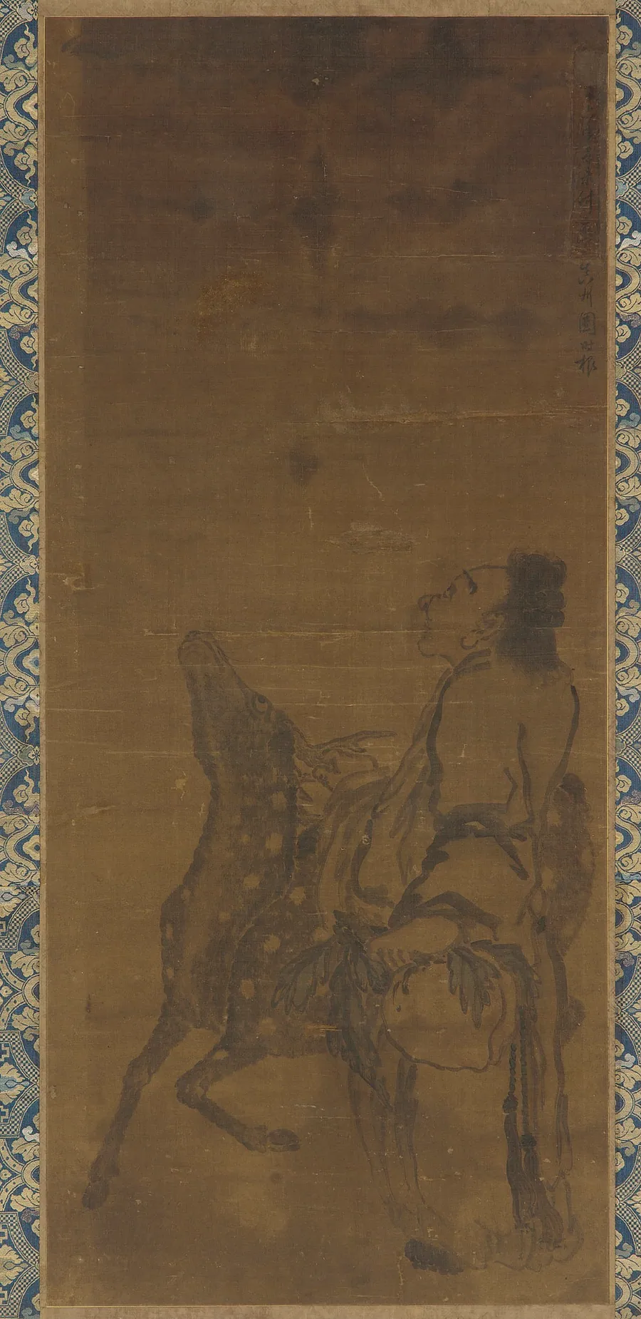 An immortal and a deer looking at a dragon overhead by Tuan Shigen (mid 18th century)