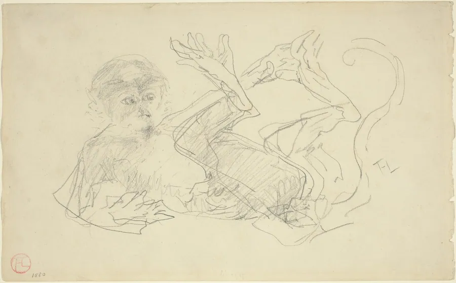 A Monkey Playing on His Back by Henri de Toulouse-Lautrec