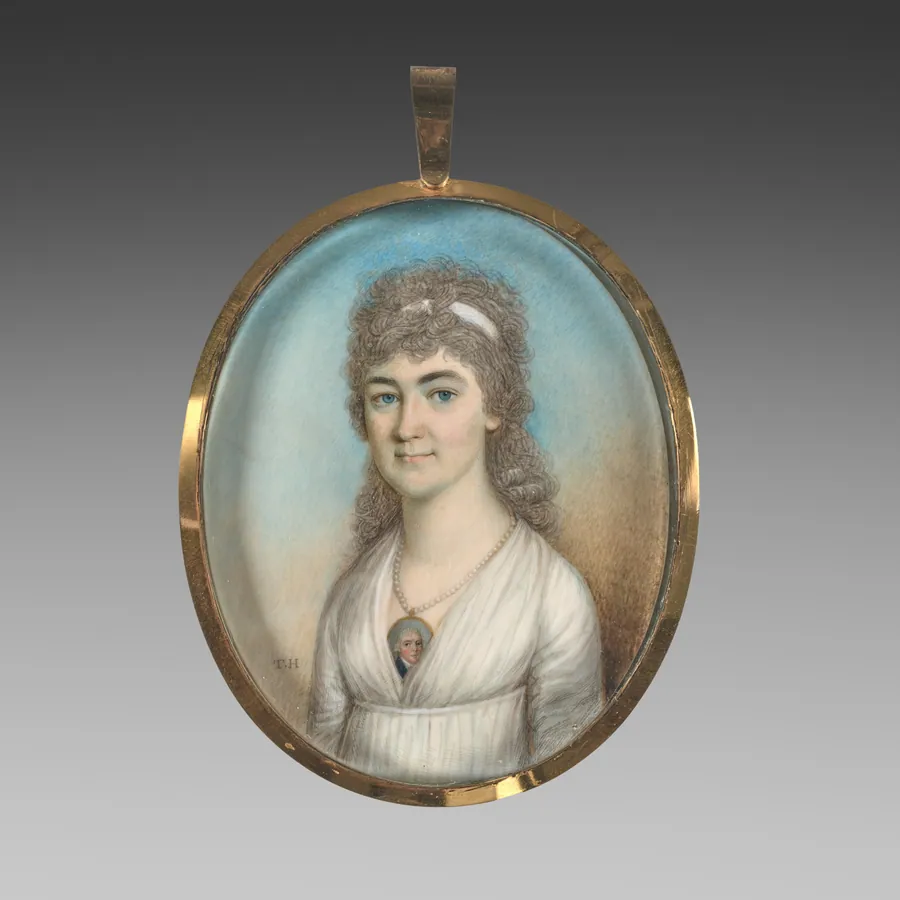 Portrait of a Woman Wearing a Miniature by Thomas Hazlehurst