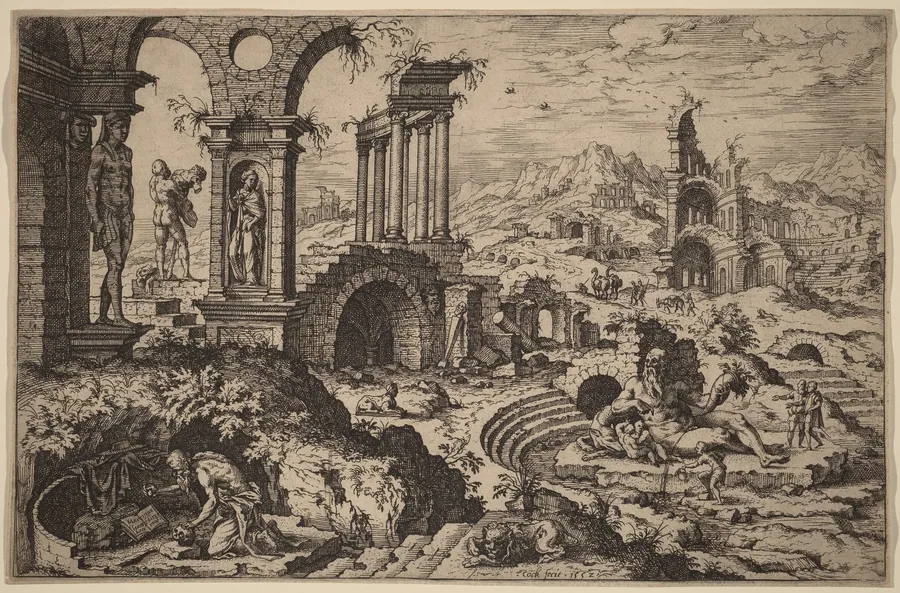 Saint Jerome in a Landscape with Ruins by Hieronymus Cock